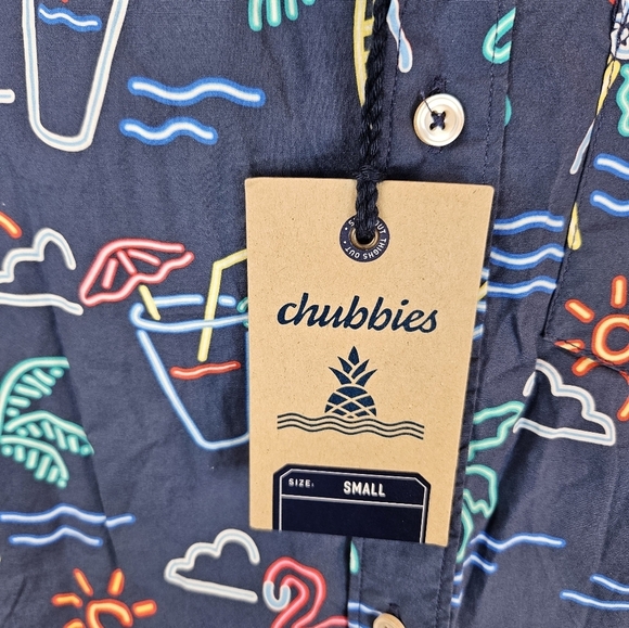 Chubbies Shirt Mens Sz S The One Man Wolf Pack Neon Look Flamingo and Palm Trees - Picture 6 of 12